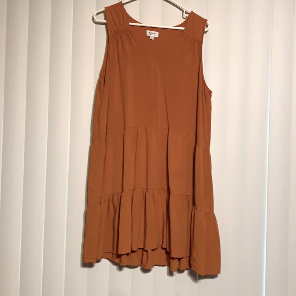 TRUE CRAFT size 1X sleeveless shift dress, fall orange color, pleated ruffle